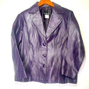 Via Accenti Vintage Women's Cinch Waist Button Purple Leather Lined Jacket Sz A6